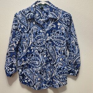 Lauren Ralph Lauren Blue and White Paisley Shirt  size m